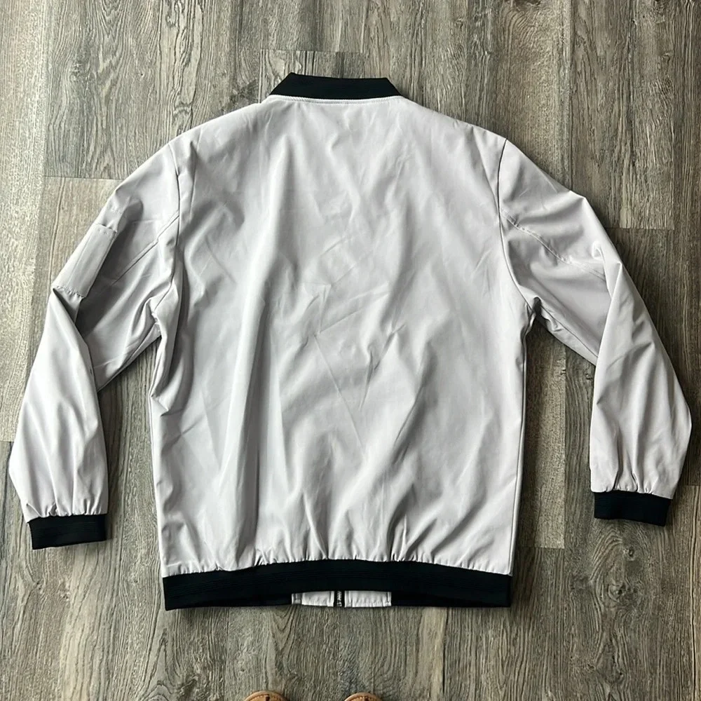 Wulful Jacket Gray White Casual Lightweight Bomber Jacket Size Large Zip Up